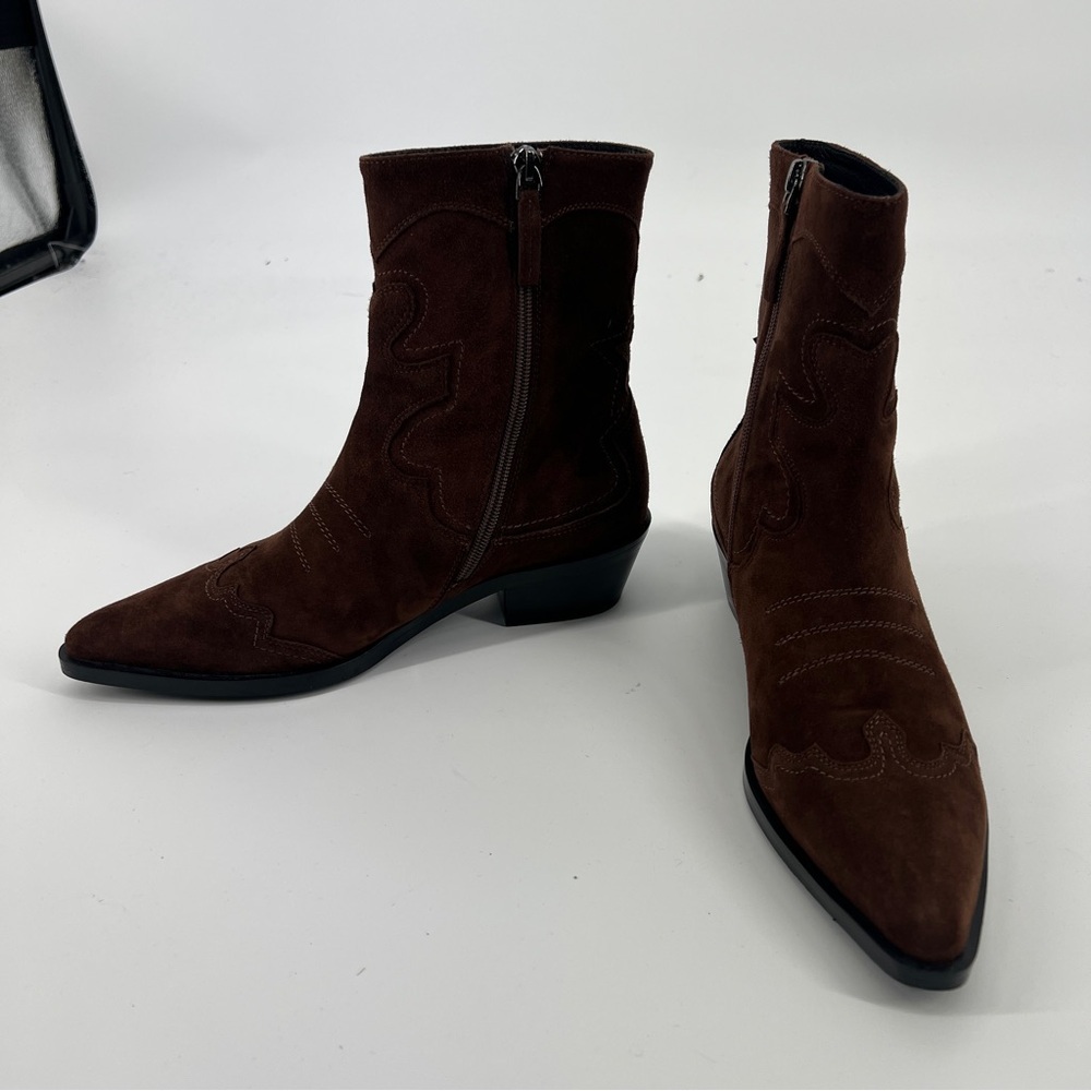 Bibi Lou Short Western Brown Suede Star Embroidered Point Toe Cowgirl Booties 37 - Picture 8 of 14